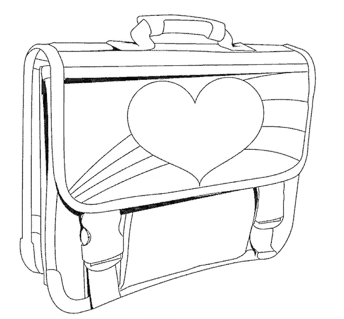 Раскраска Портфель с сердцем и линиями на клапане
