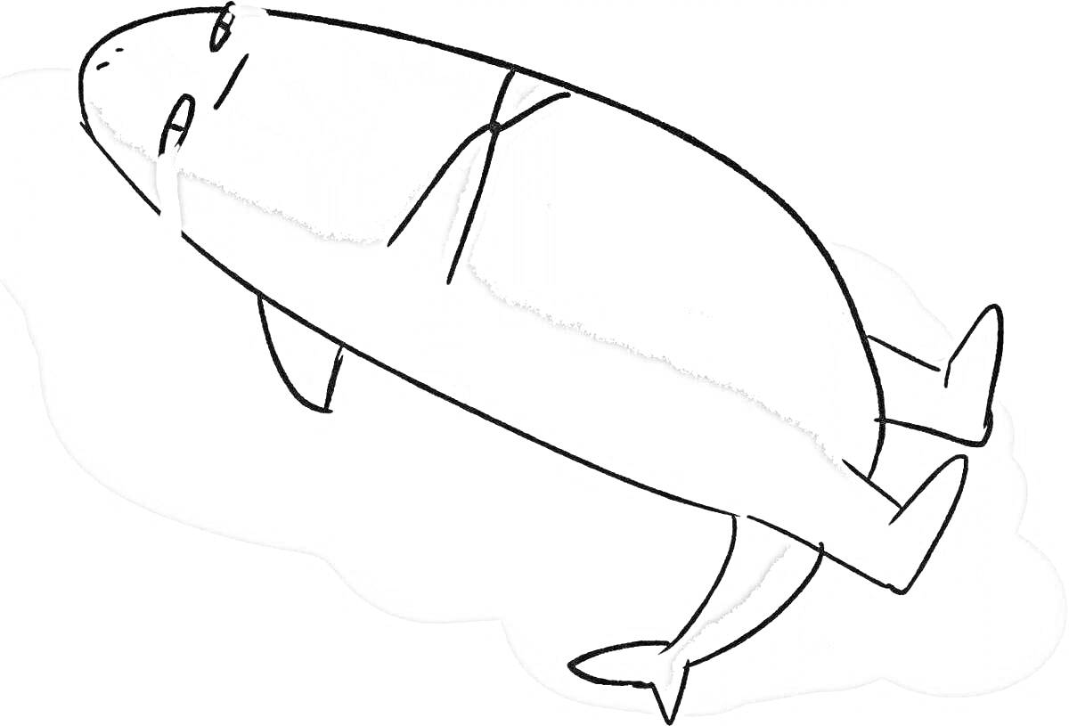 РаскраскаРаскраска с акулой IKEA лежащей на спине с лапками и хвостом