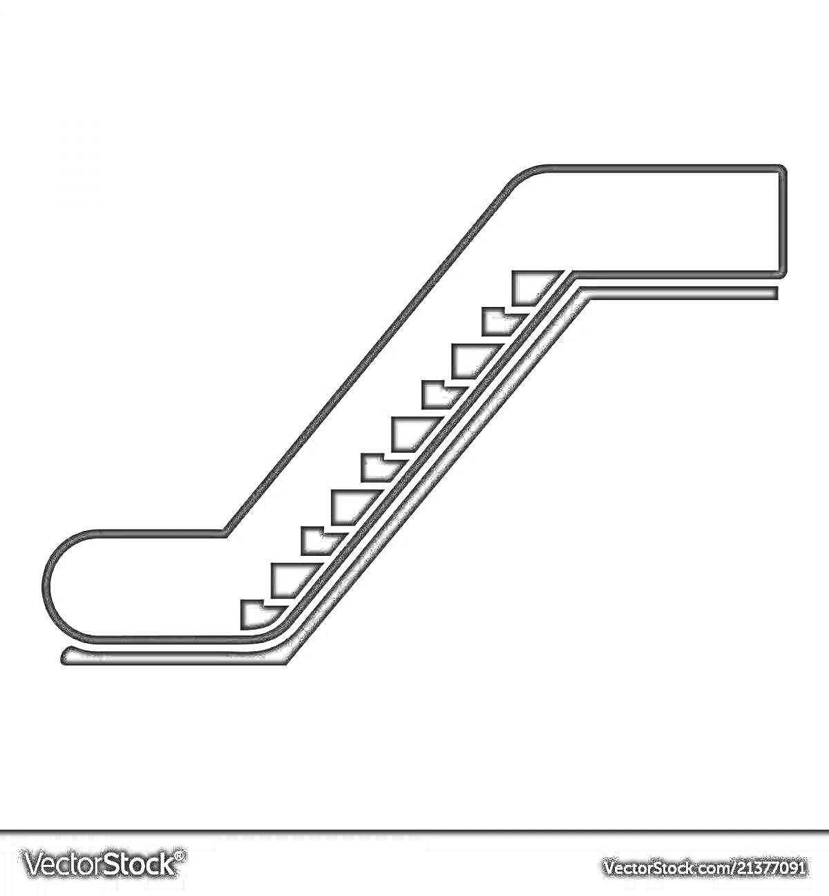 Раскраска эскалатор с перилами и ступенями