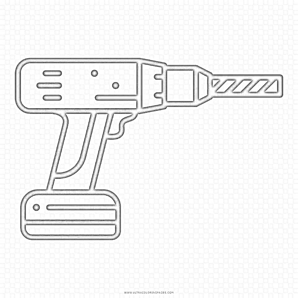Раскраска Ручная дрель с аккумулятором и сверлом