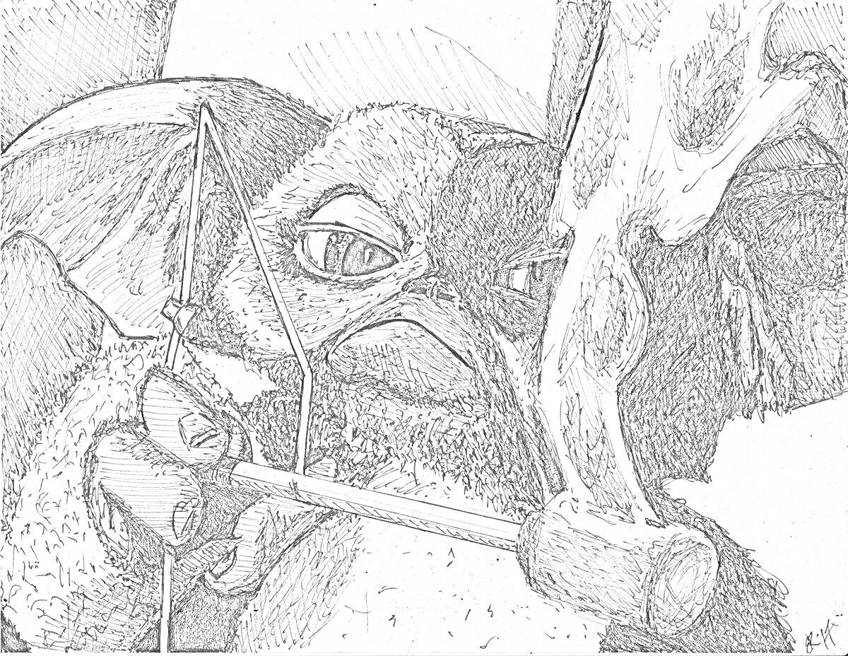 Раскраска Гремлин с луком и стрелой