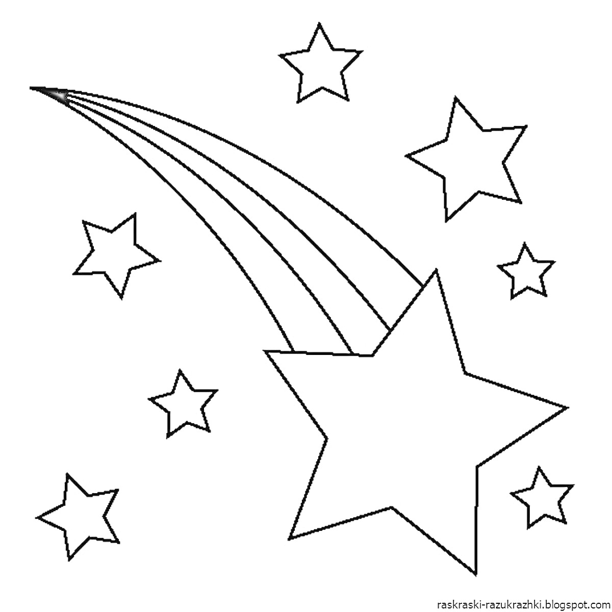 На раскраске изображено: Звездопад, Звезды, Салют, Для детей