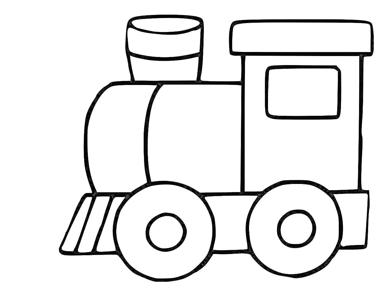 На раскраске изображено: Паровоз, Для детей, Транспорт, Садик, 2-3 года