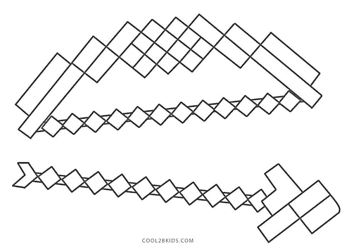 Раскраска Пиксельный лук и стрела из Майнкрафт