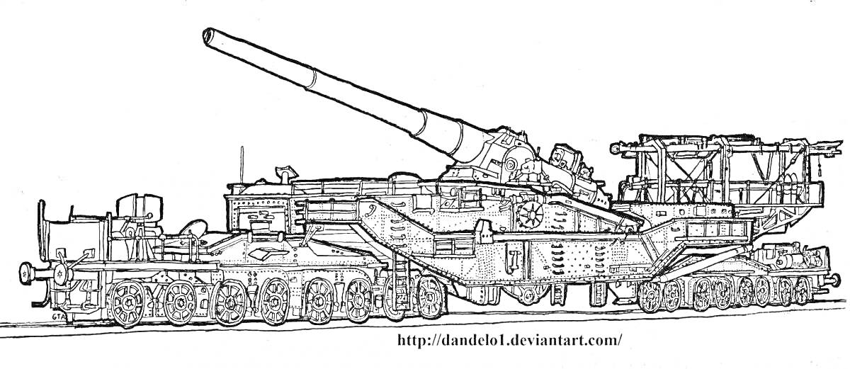 На раскраске изображено: Танк, Артиллерия, Военная техника, Длинная пушка, Оружие