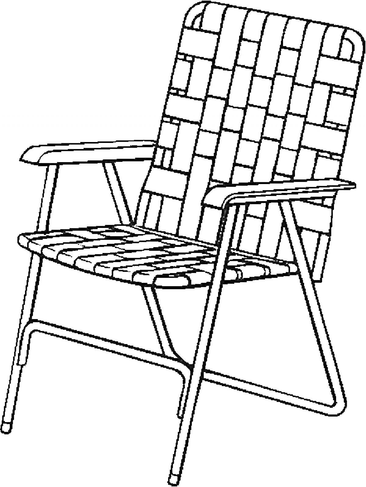 Раскраска Плетёный стул с подлокотниками и металлическим каркасом