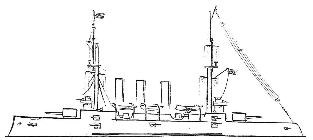 Раскраска Линейный рисунок крейсера 