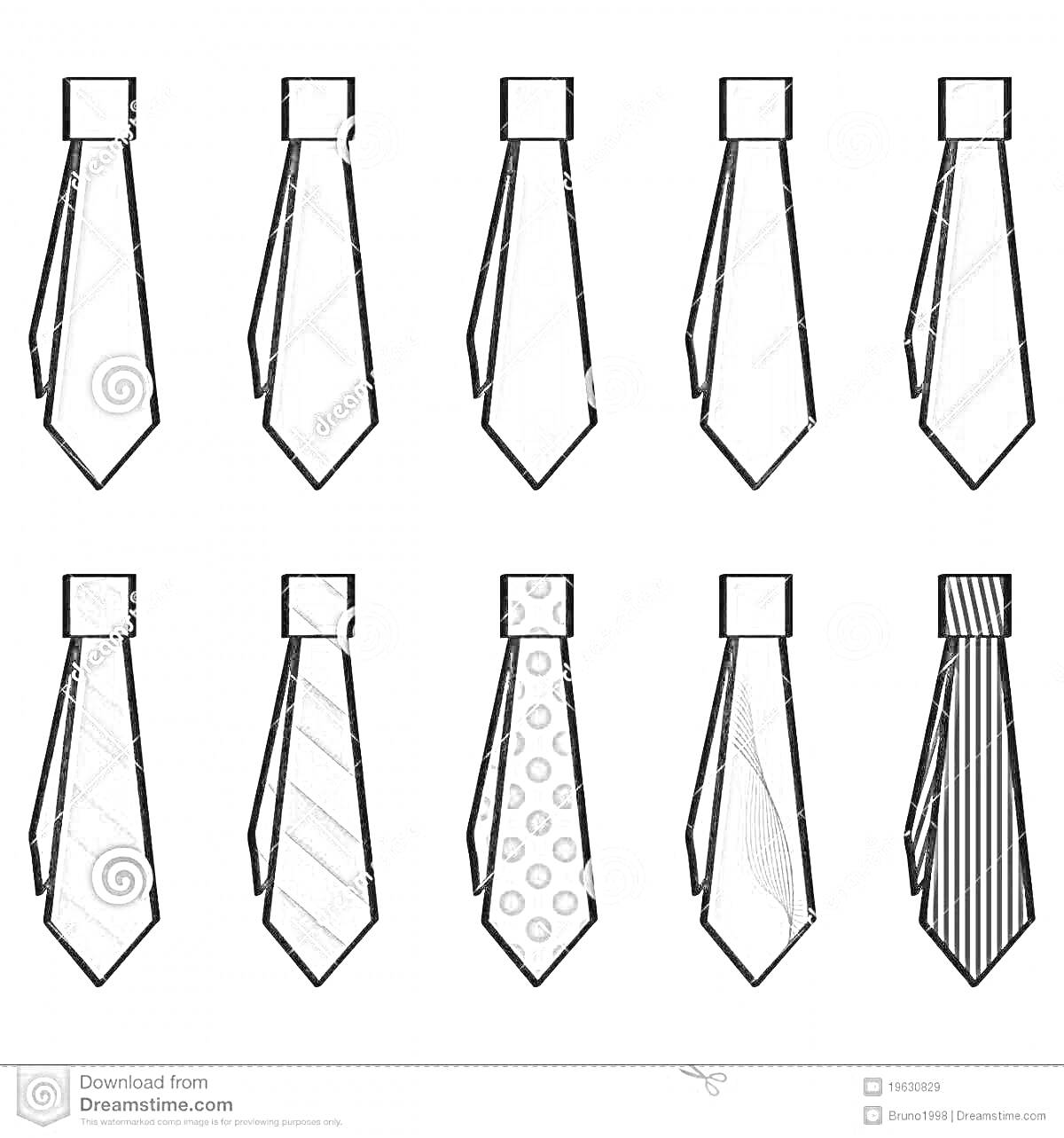 Раскраска Коллекция галстуков для папы: однотонные, полосатые, в горошек