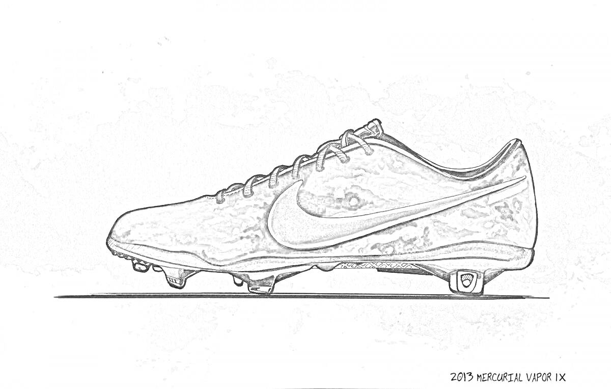 На раскраске изображено: Бутсы, Найк, Nike, Спортивная обувь, Футбол, Шипы