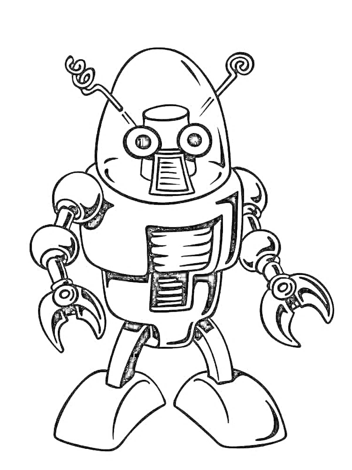 Раскраска Робот с антеннами и клешнями