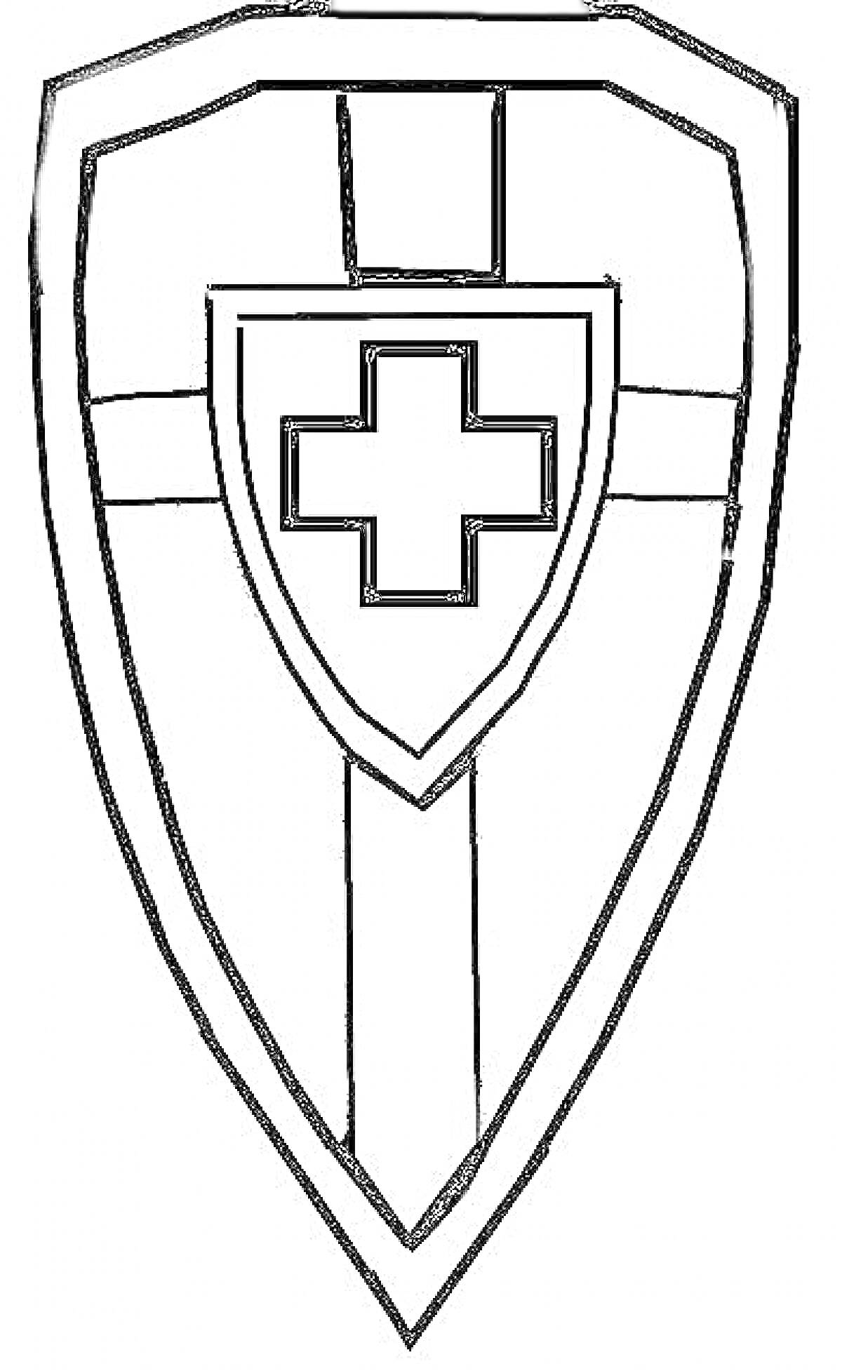 Раскраска Щит с крестом и геометрическими элементами