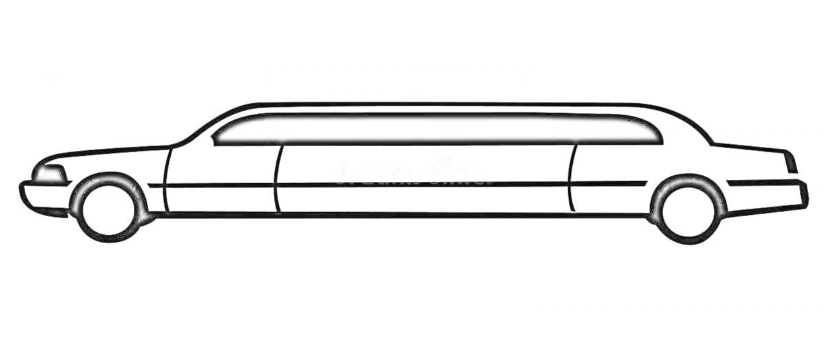 На раскраске изображено: Лимузин, Транспорт, Длинный автомобиль