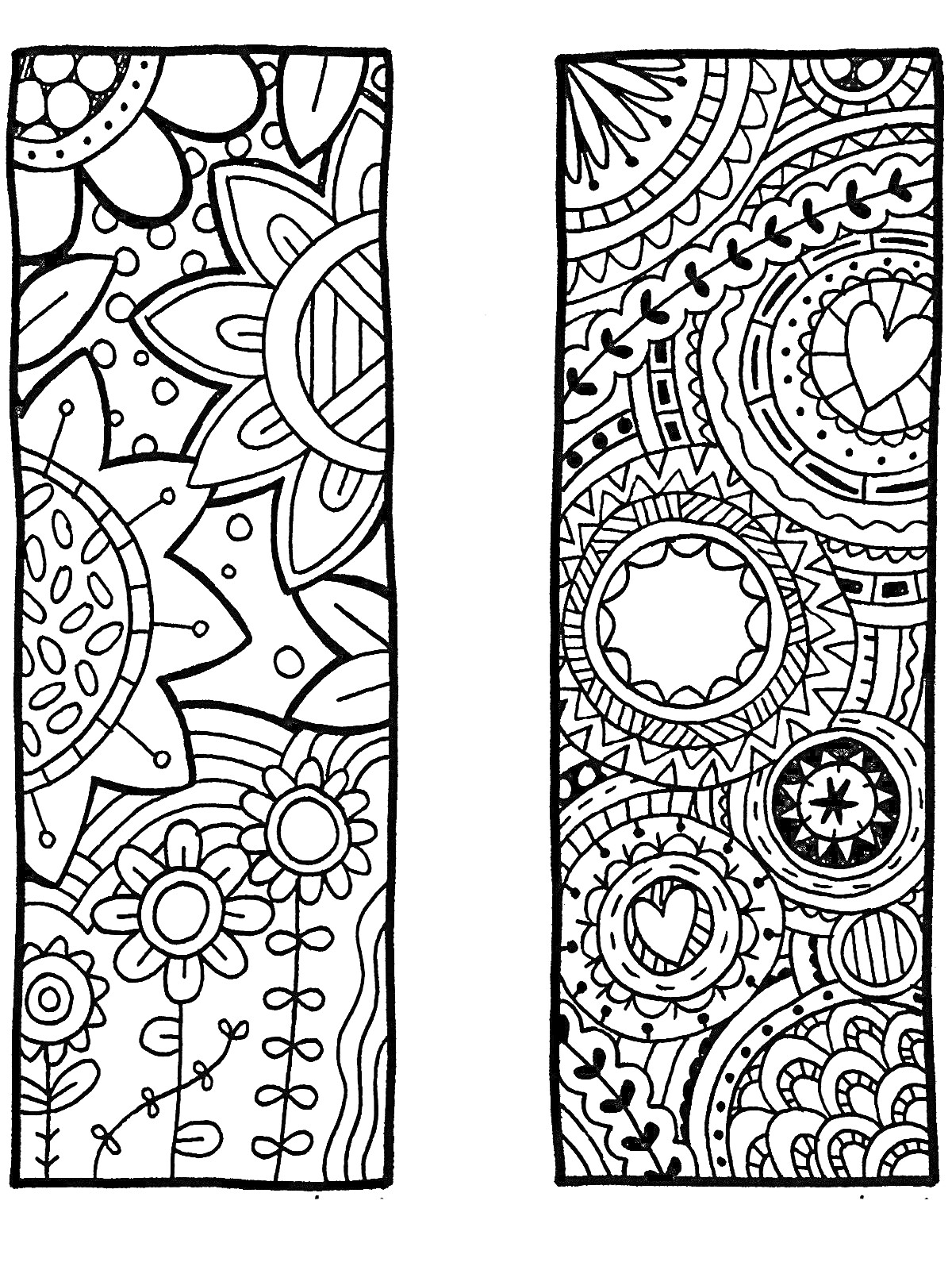 Раскраска Закладки с цветами, кругами и завитками