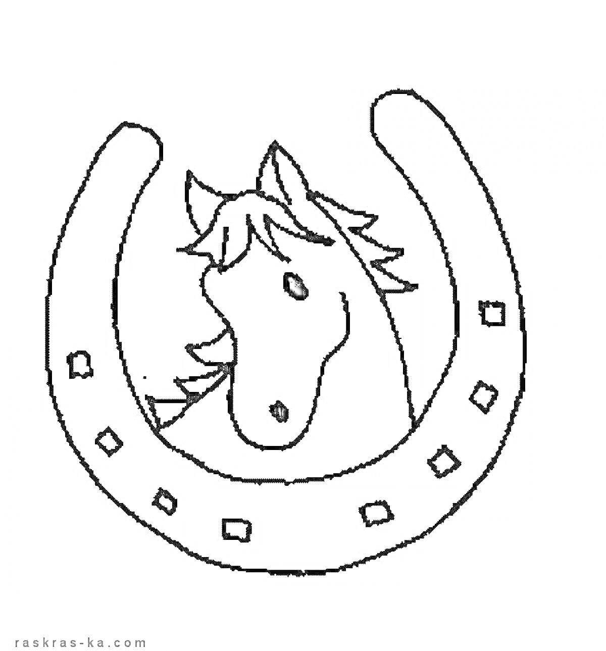 На раскраске изображено: Подкова, Лошадь, Для детей