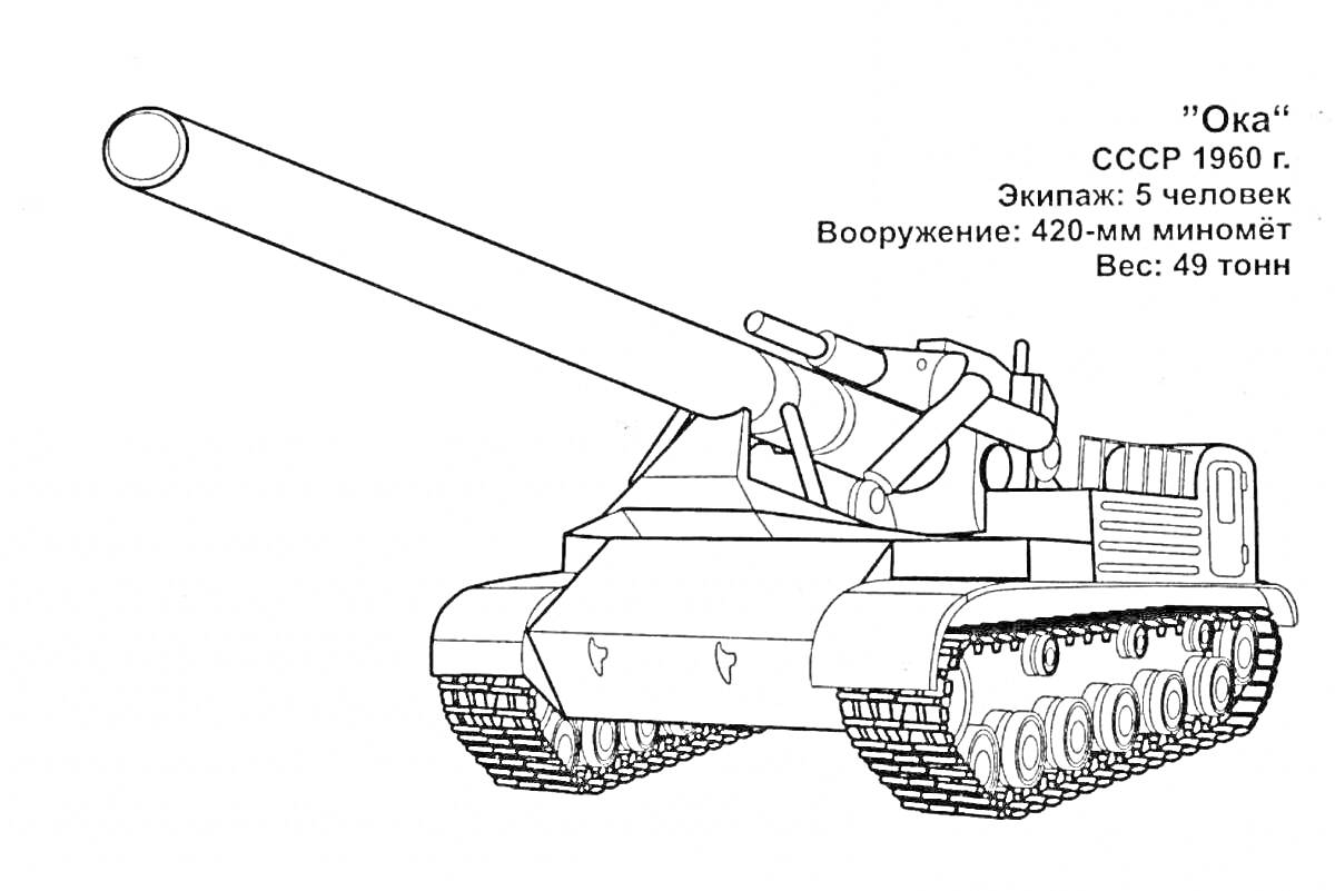 На раскраске изображено: Артиллерия, Ока, СССР, Военная техника, Тяжелая техника