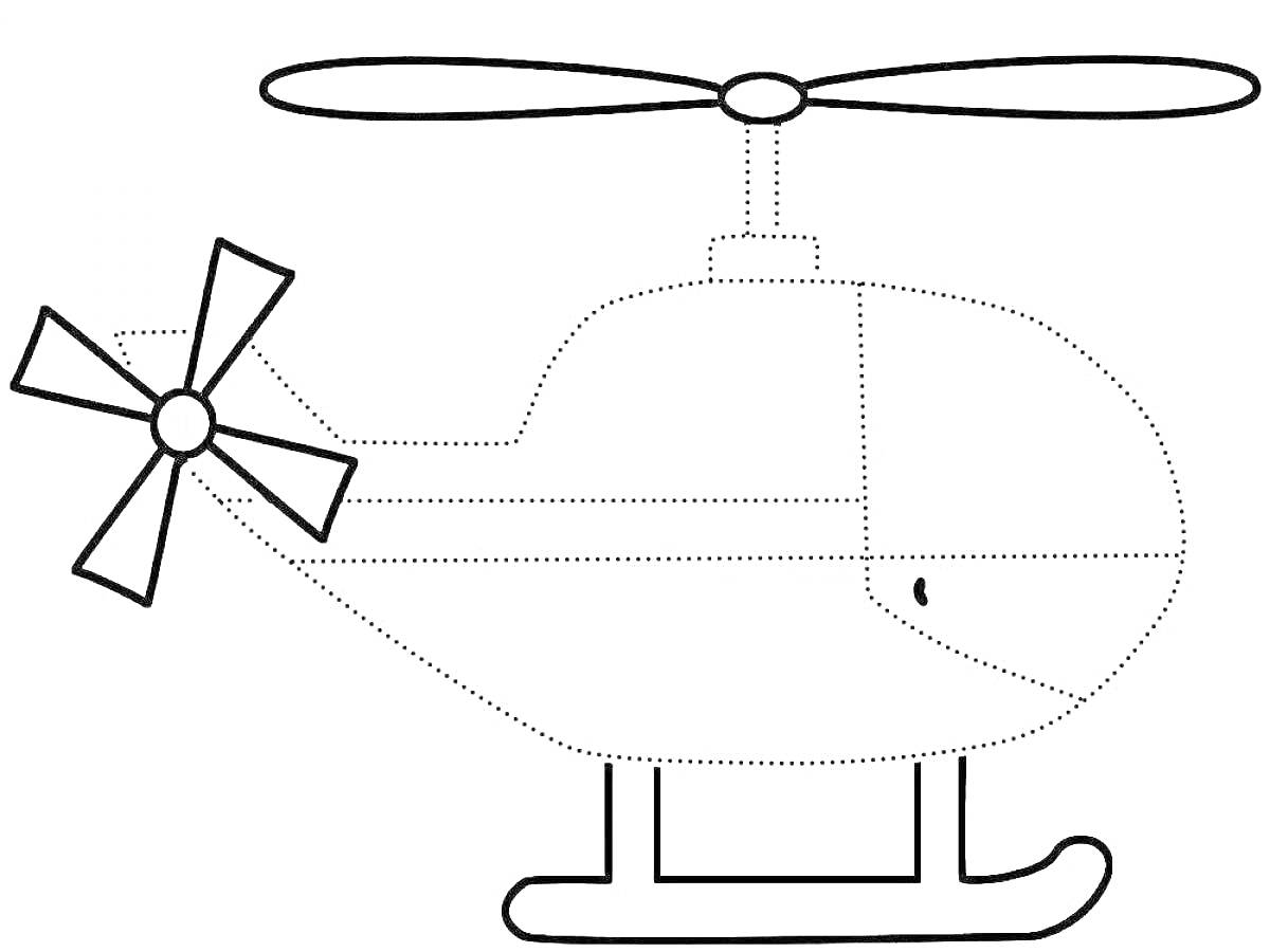 Раскраска Вертолет с двумя винтами и посадочными лыжами для раскрашивания