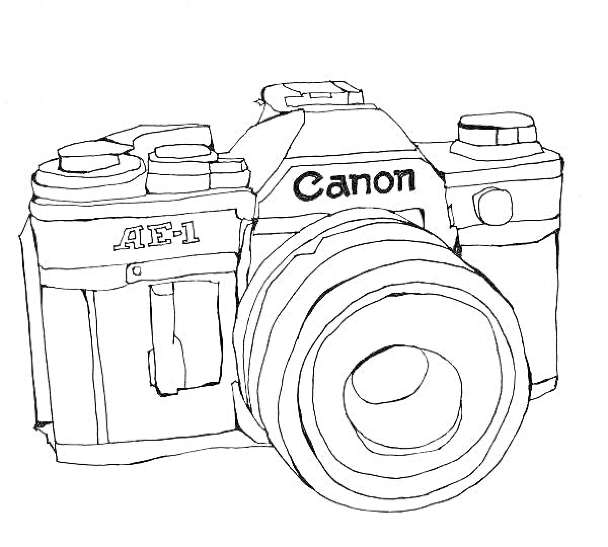 Раскраска Фотоаппарат Canon AE-1 с объективом