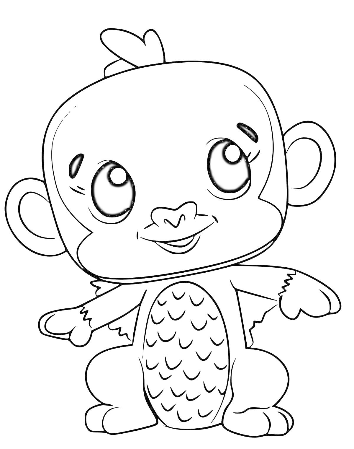 Раскраска Hatchimal с большими глазами, крыльями, чешуйчатым животом и ушками