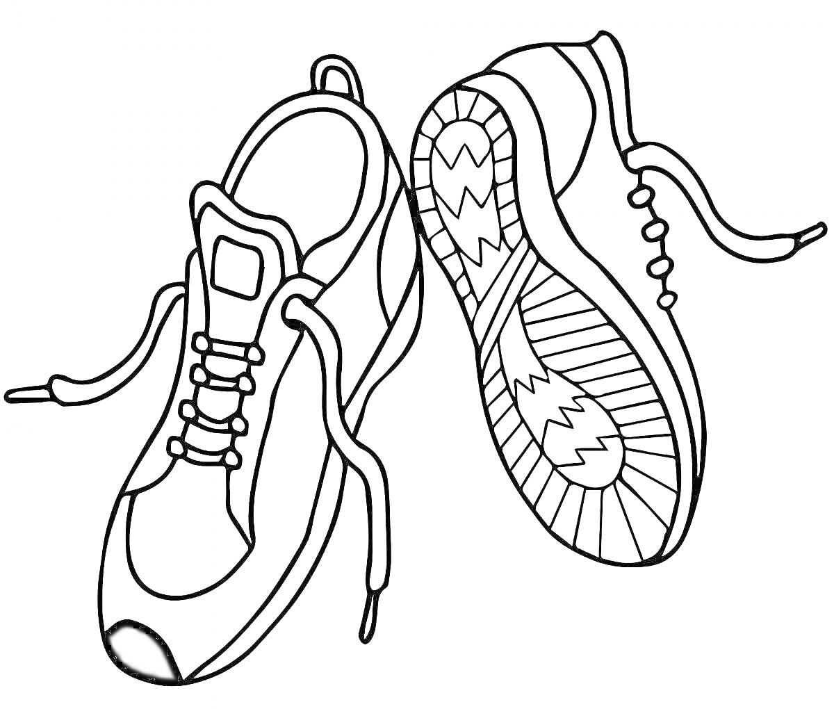 На раскраске изображено: Кроссовки, Обувь, Спортивная обувь, Шнурки, Подошва, Мода