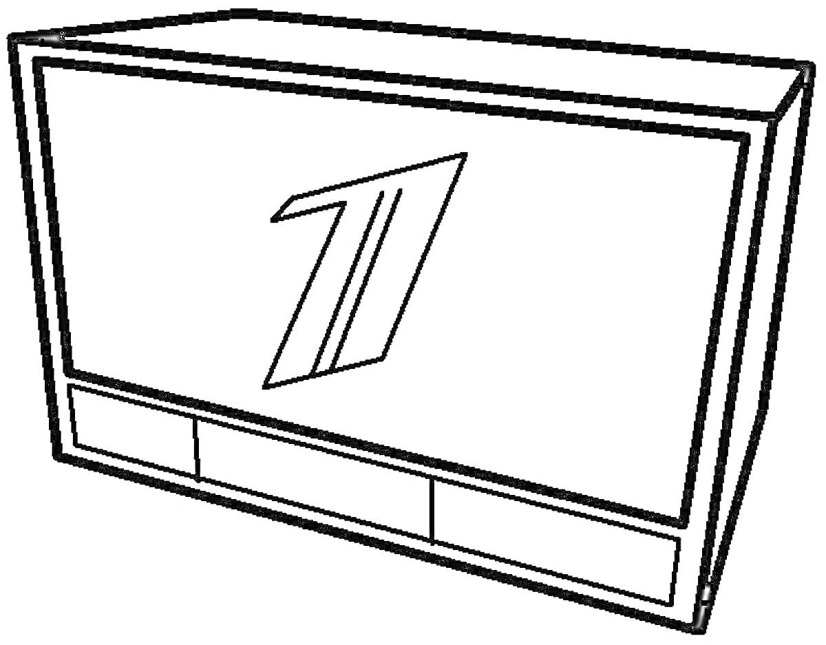 Раскраска Телевизор с логотипом и панелью снизу, три кнопки на панели