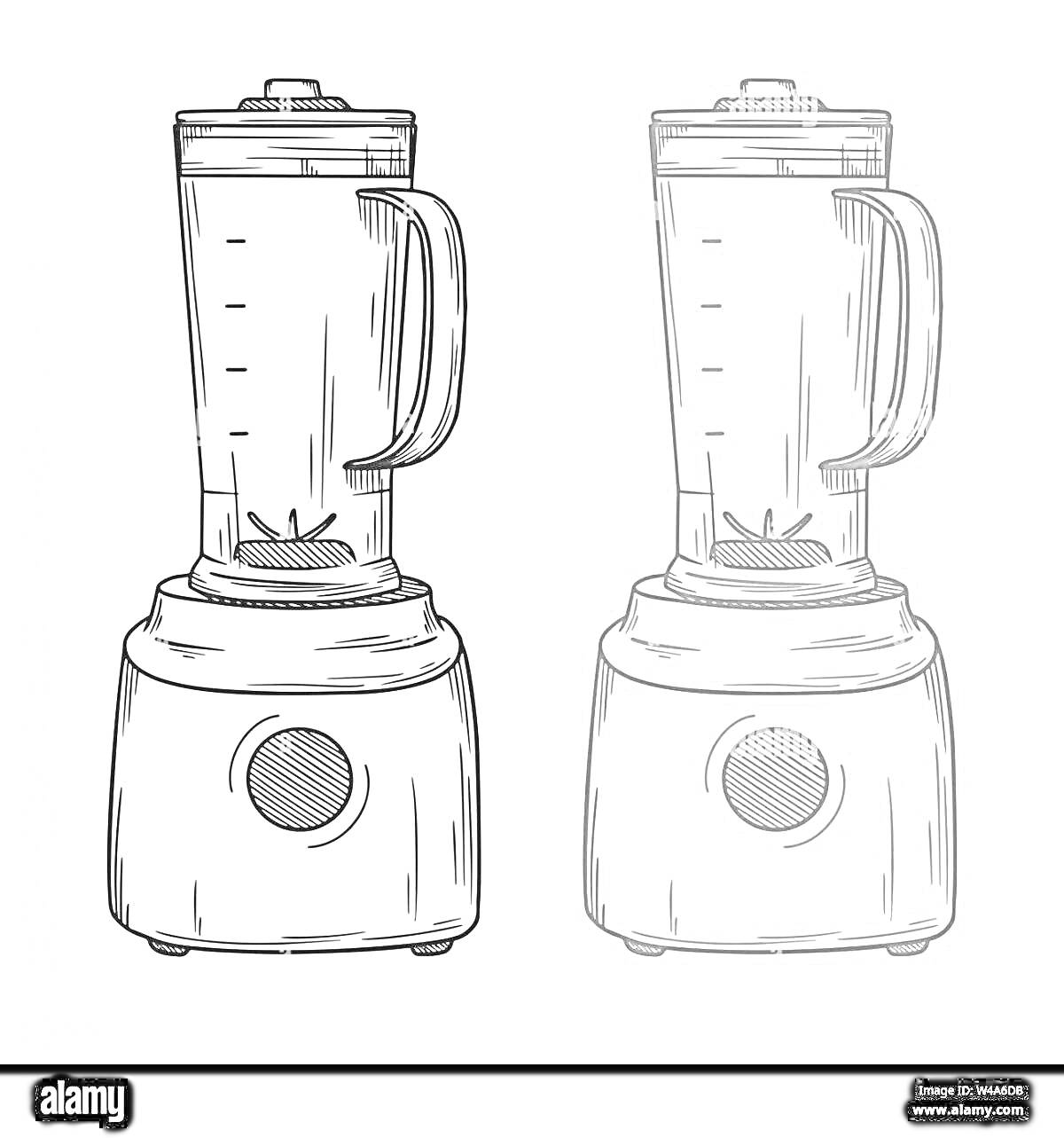 Раскраска Два стационарных блендера с ручкой на боковой части и крышкой сверху