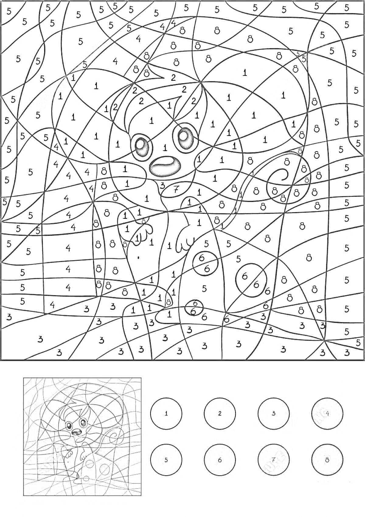 Раскраска Раскраска по цифрам с изображением милого мышонка