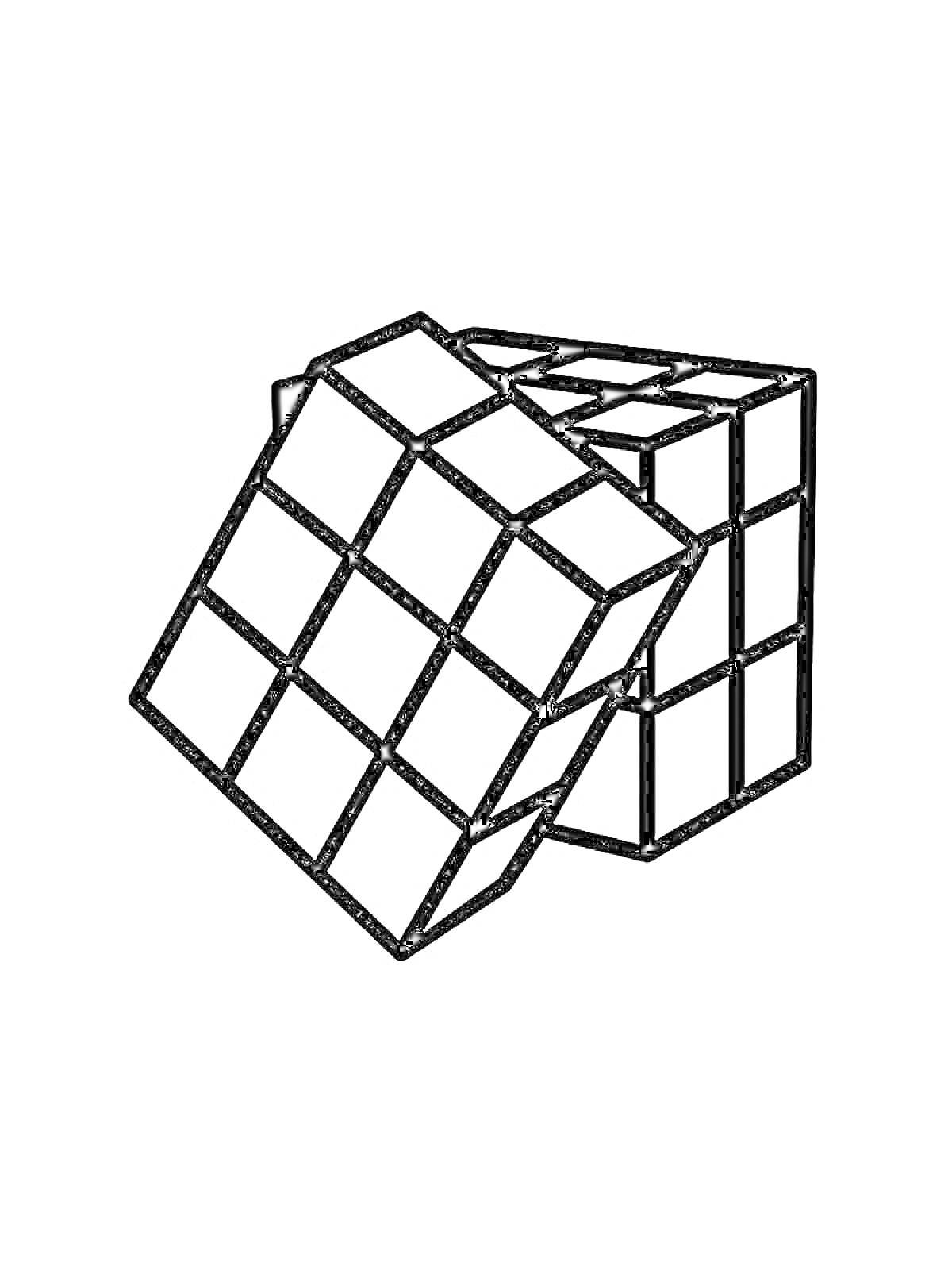 Раскраска Два Кубика Рубика, один стоит боком, другой наклонен и складывается вниз