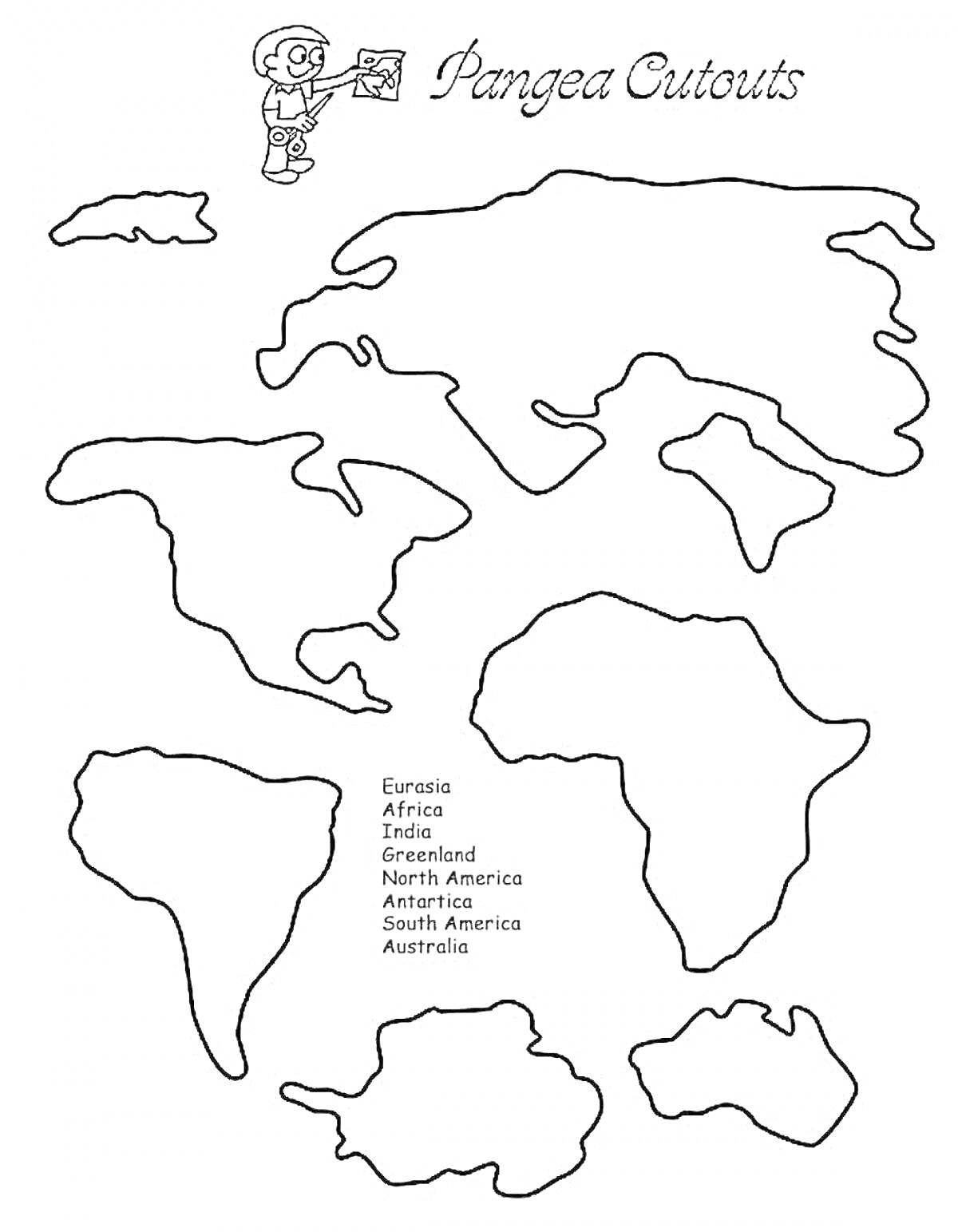 На раскраске изображено: Континенты, Евразия, Африка, Индия, Северная Америка, Антарктика, Южная Америка, Австралия, География, Карта, Обучение
