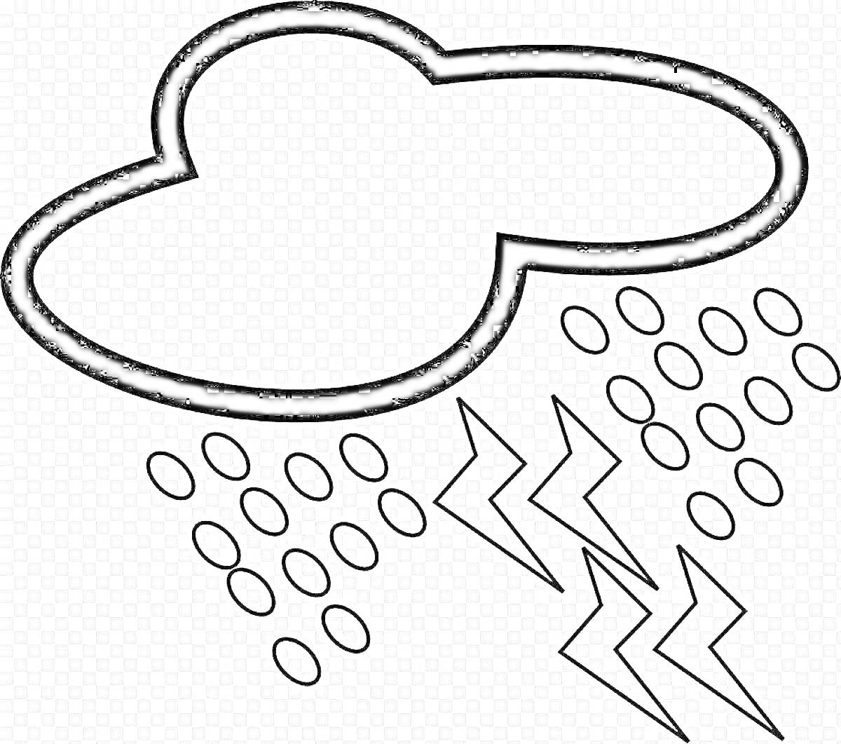 Раскраска Облако с падающим градом и молниями