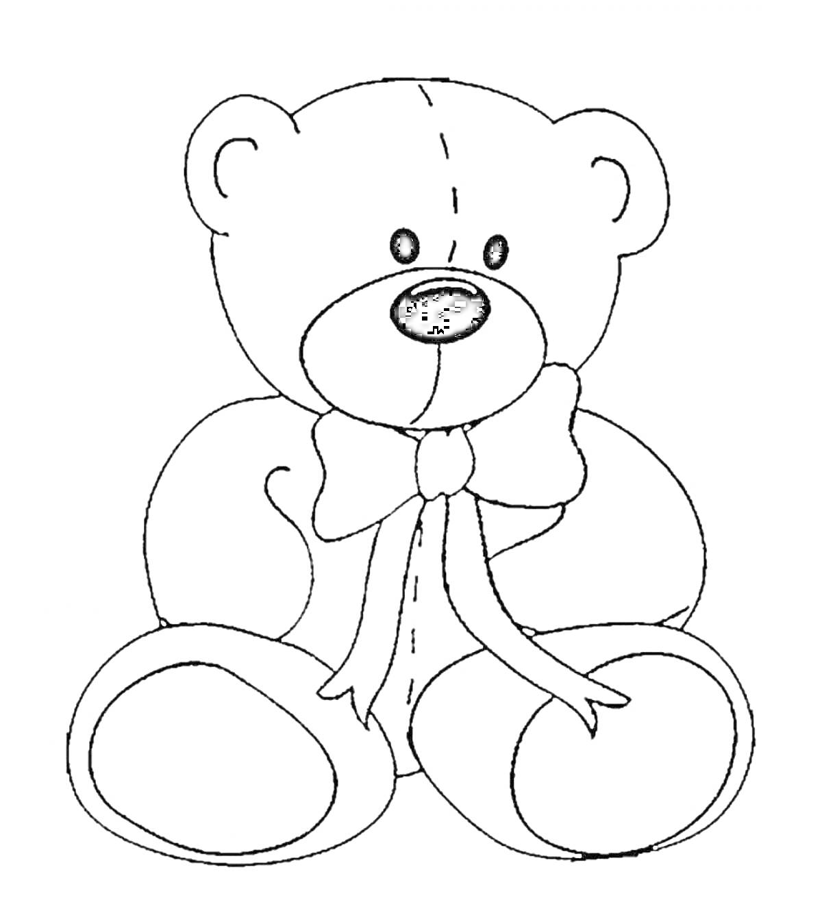 На раскраске изображено: Медведь, Плюшевый медведь, Для детей, Малыш, Бант, Игрушки