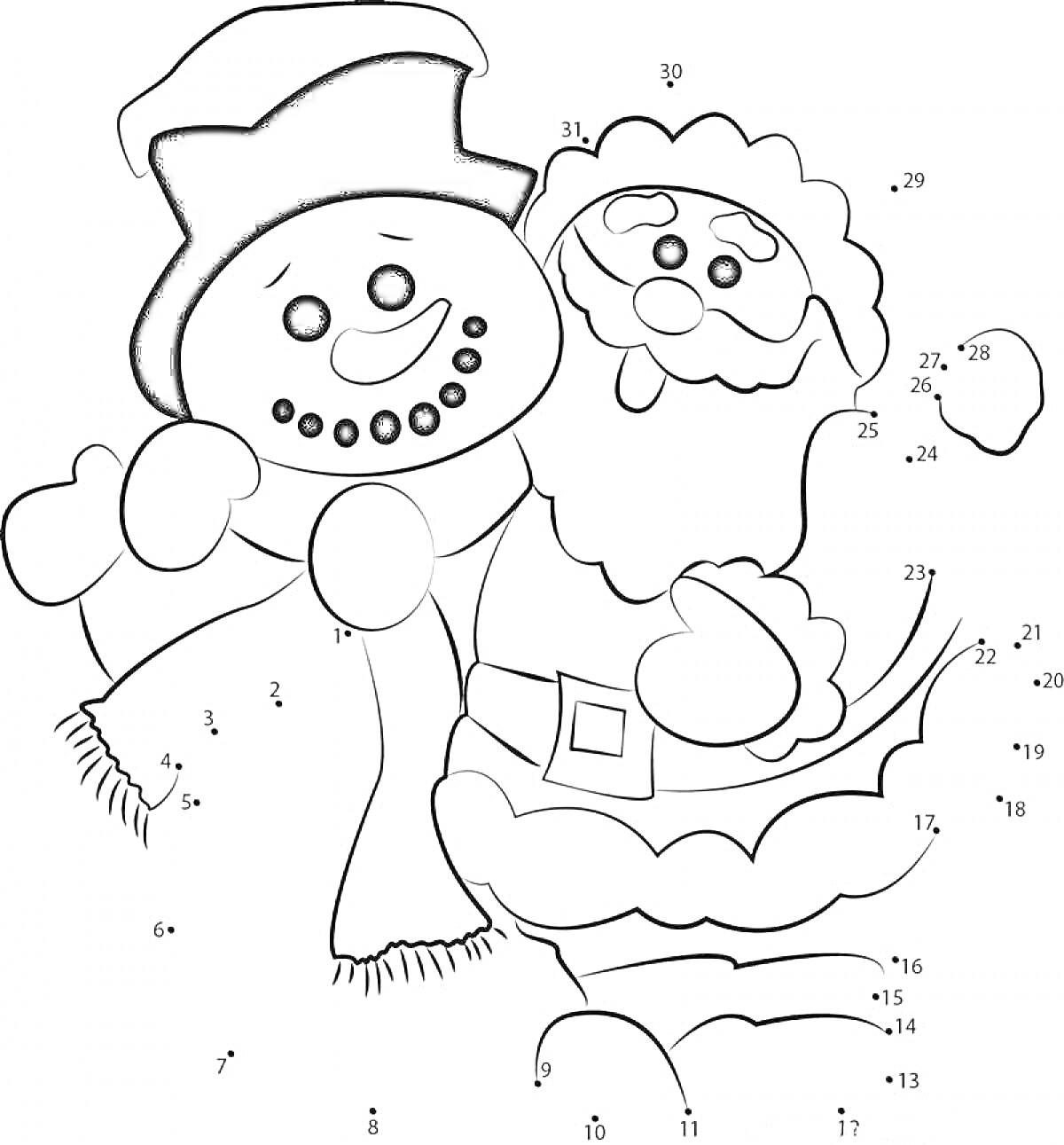 Раскраска «Новый год: Снеговик и Санта Клаус»