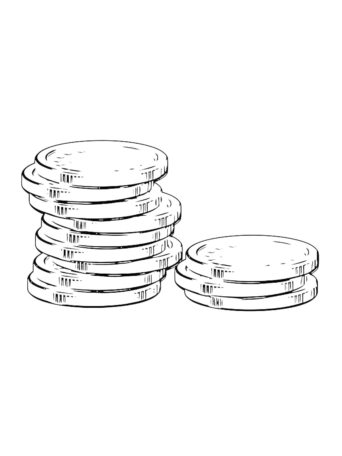 На раскраске изображено: Монеты, Деньги, Финансы, Металл, Круглая форма