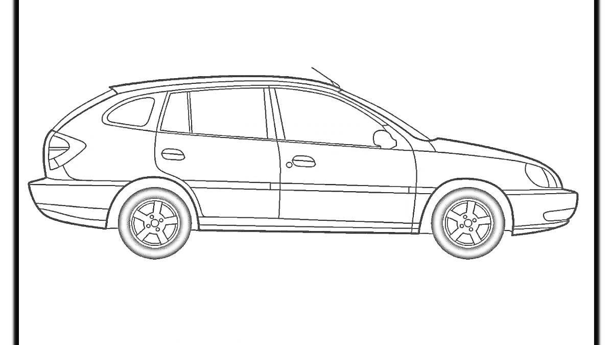 Раскраска Раскраска автомобиля (Kia Rio) в профиль, боковое изображение, хэтчбек