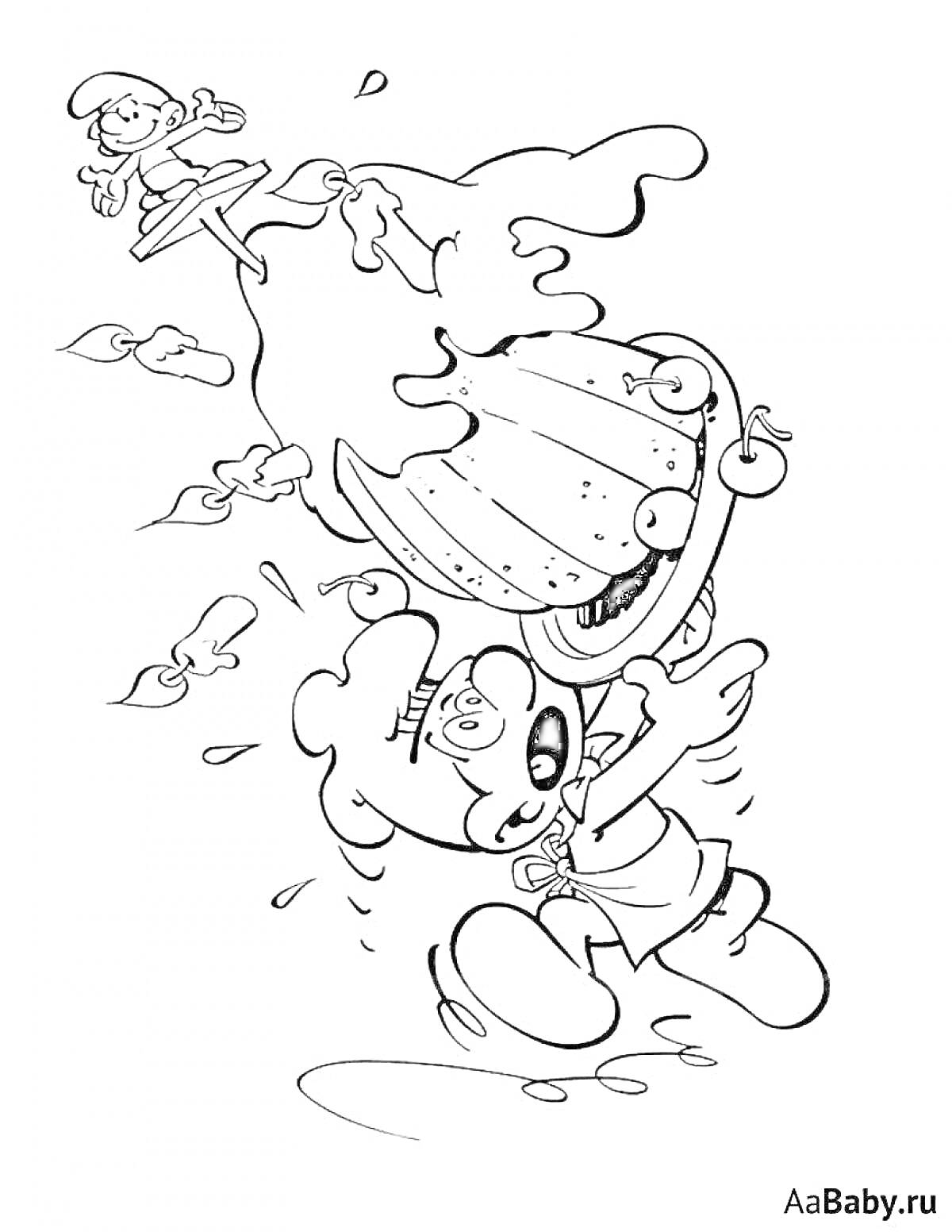 Раскраска Жадина уносит пирог