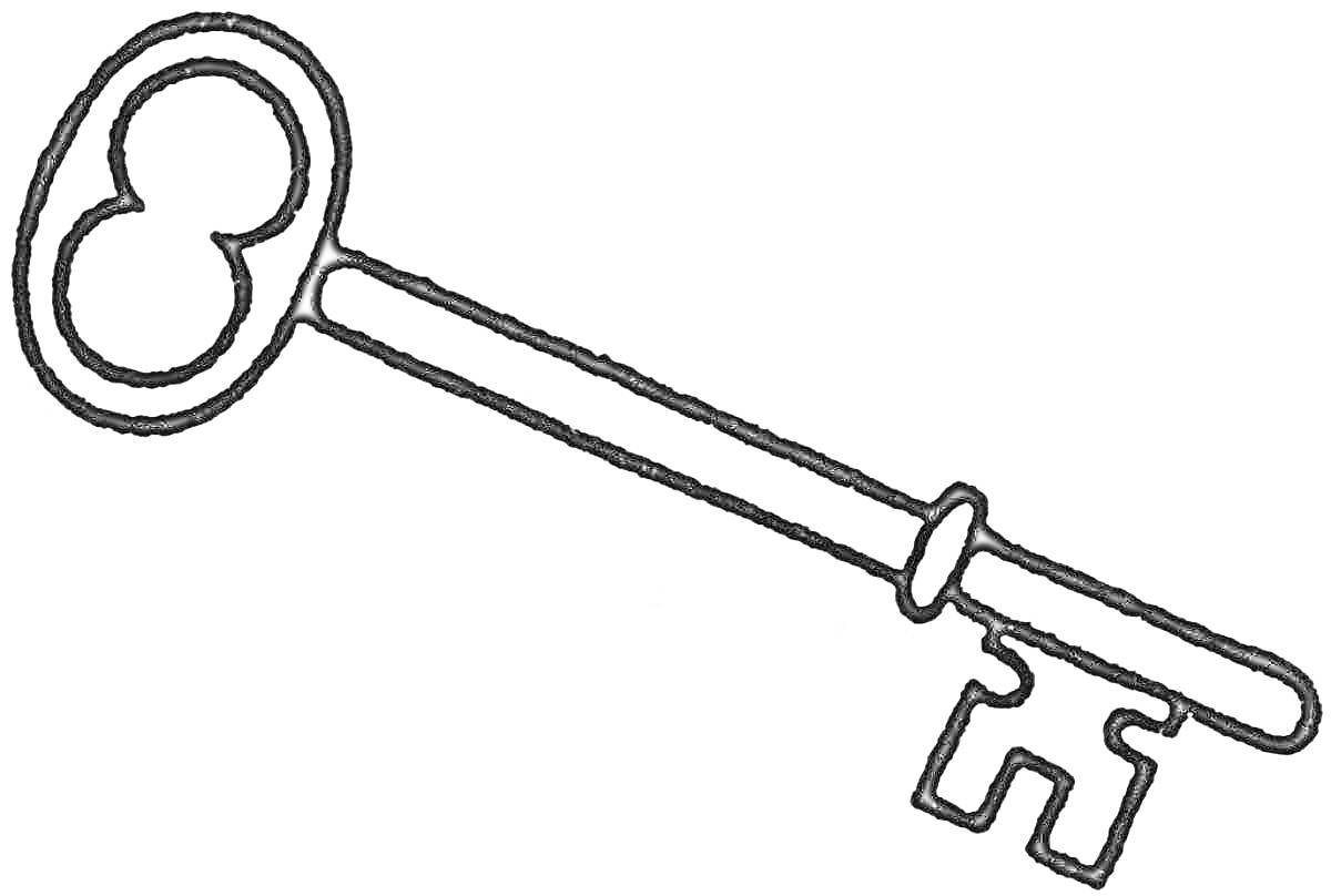 Раскраска Ключ с круглой ручкой и зубцами