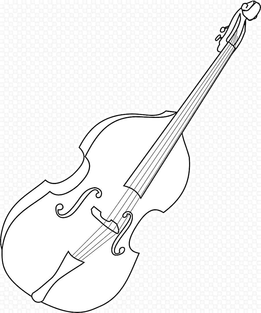 На раскраске изображено: Контрабас, Струнный инструмент, Музыка, Музыкальные инструменты