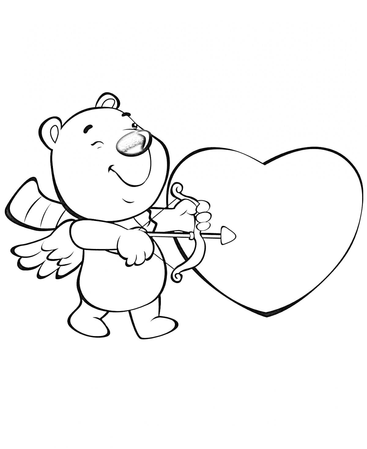 Раскраска Медвежонок-купидон с луком и сердцем