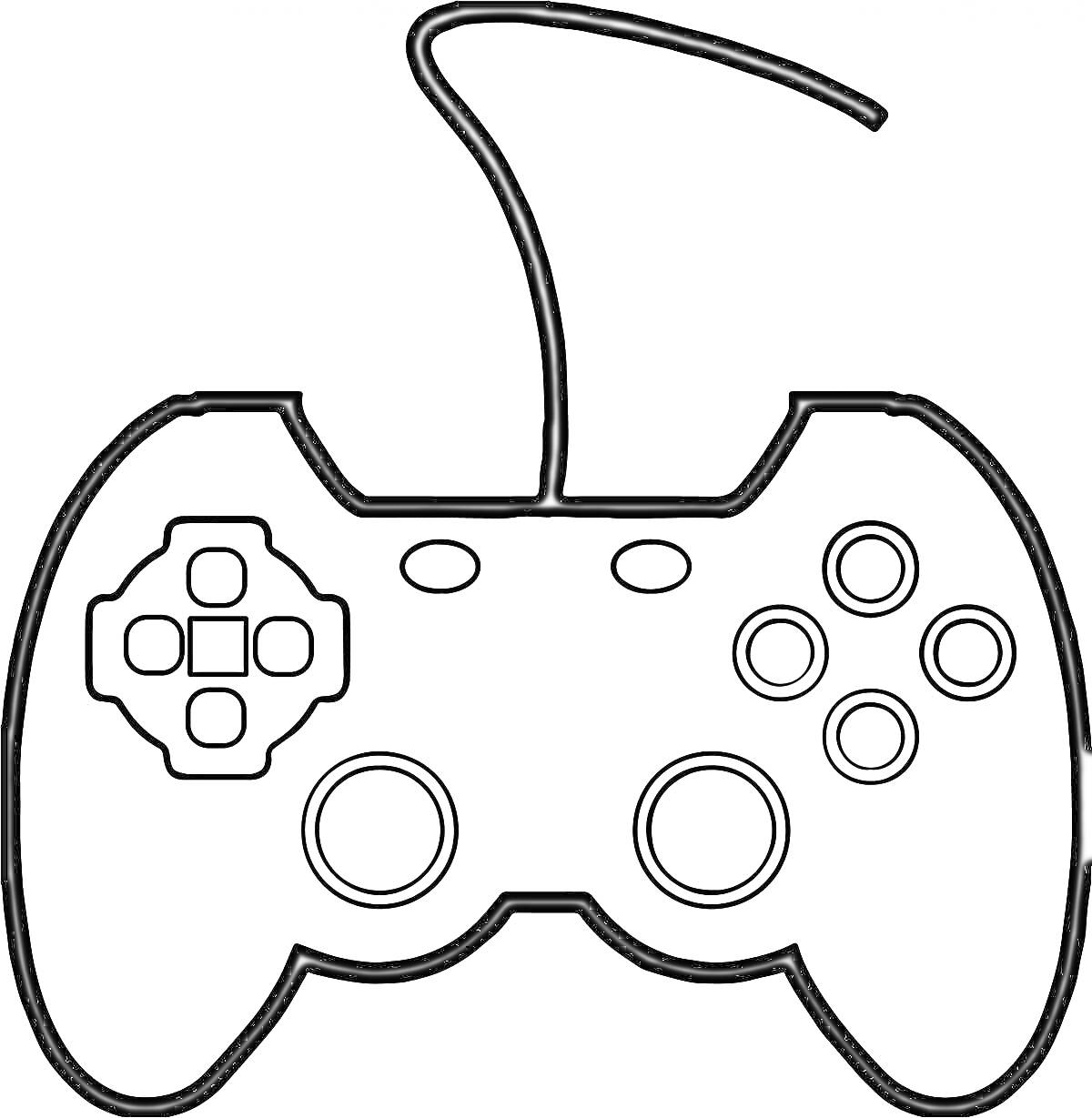 Раскраска Игровой контроллер с кнопками и проводом