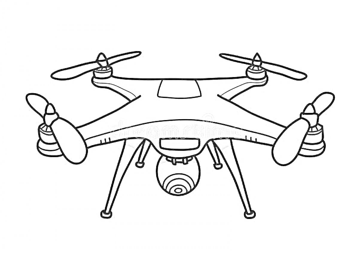На раскраске изображено: Дрон, Пропеллеры, Камера, Авиация, Электроника