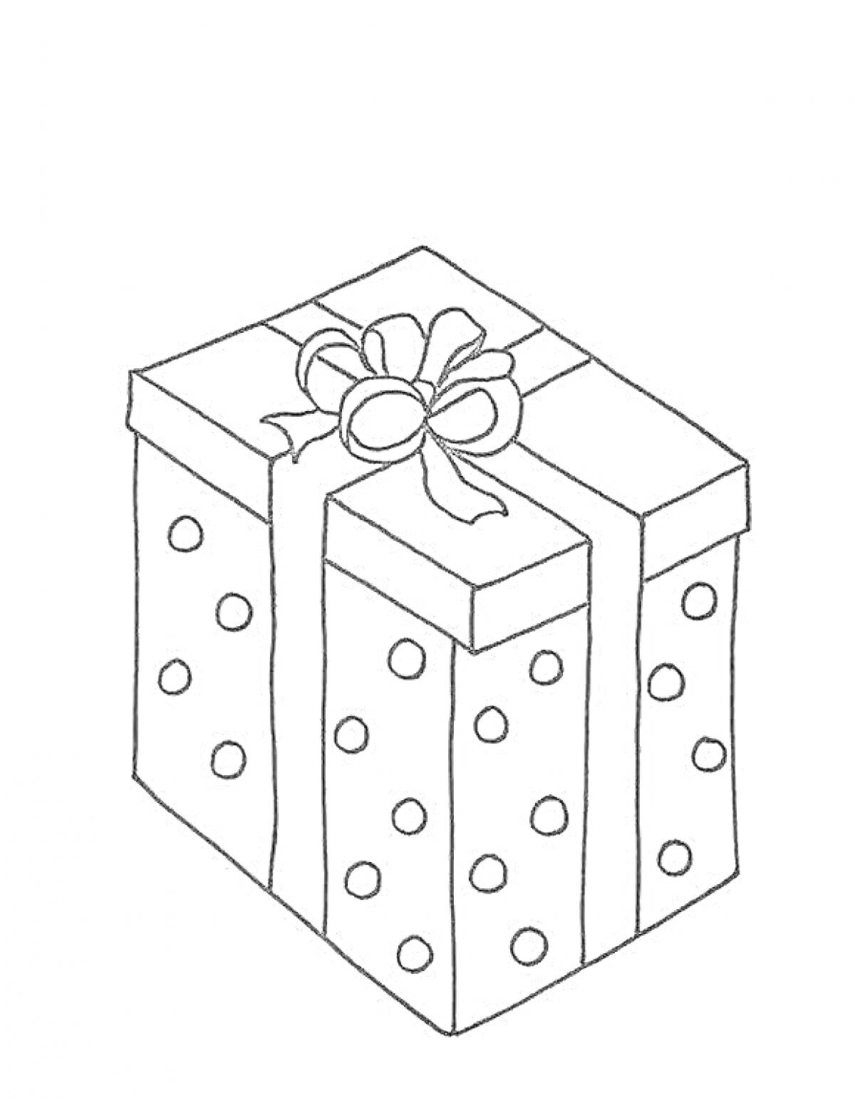 Раскраска Подарочная коробка с бантом и в горошек