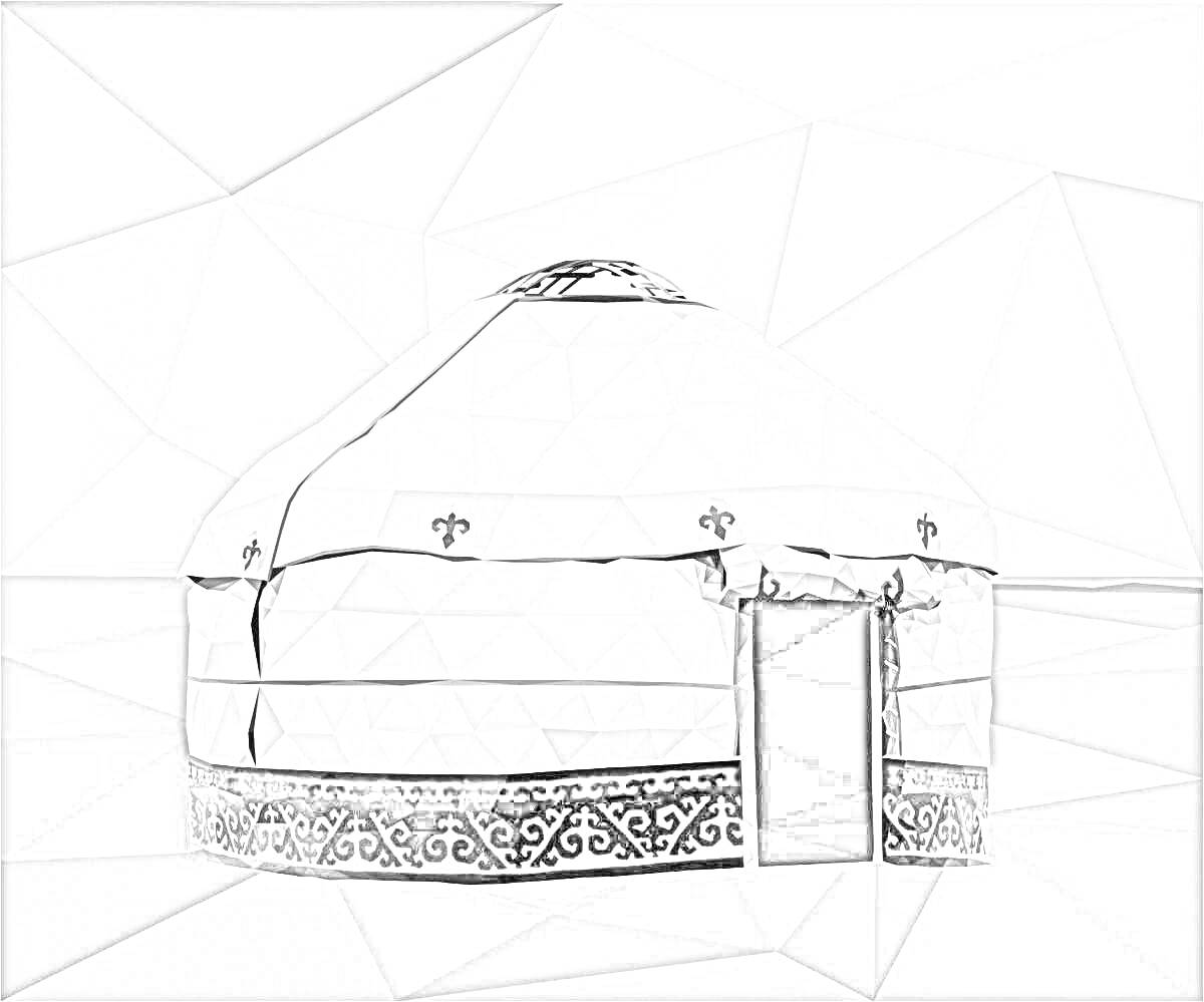Раскраска Башкирская юрта с орнаментом и входом
