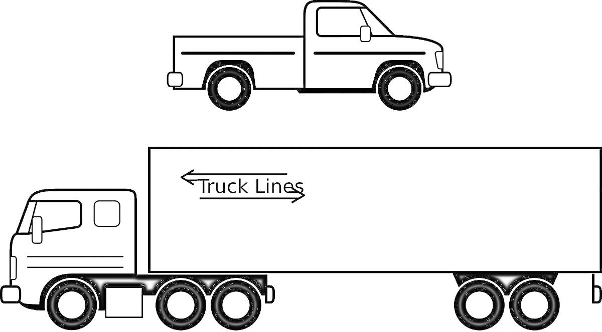 Раскраска Грузовик с трейлером и пикап