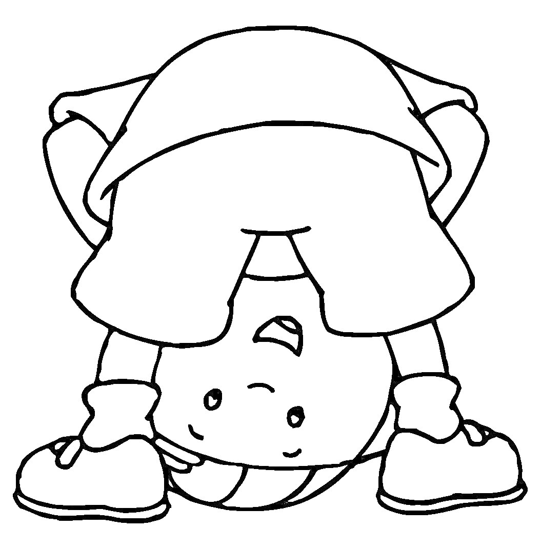 Раскраска Ребенок в шортах и футболке, стоящий вниз головой, с поднятыми ногами