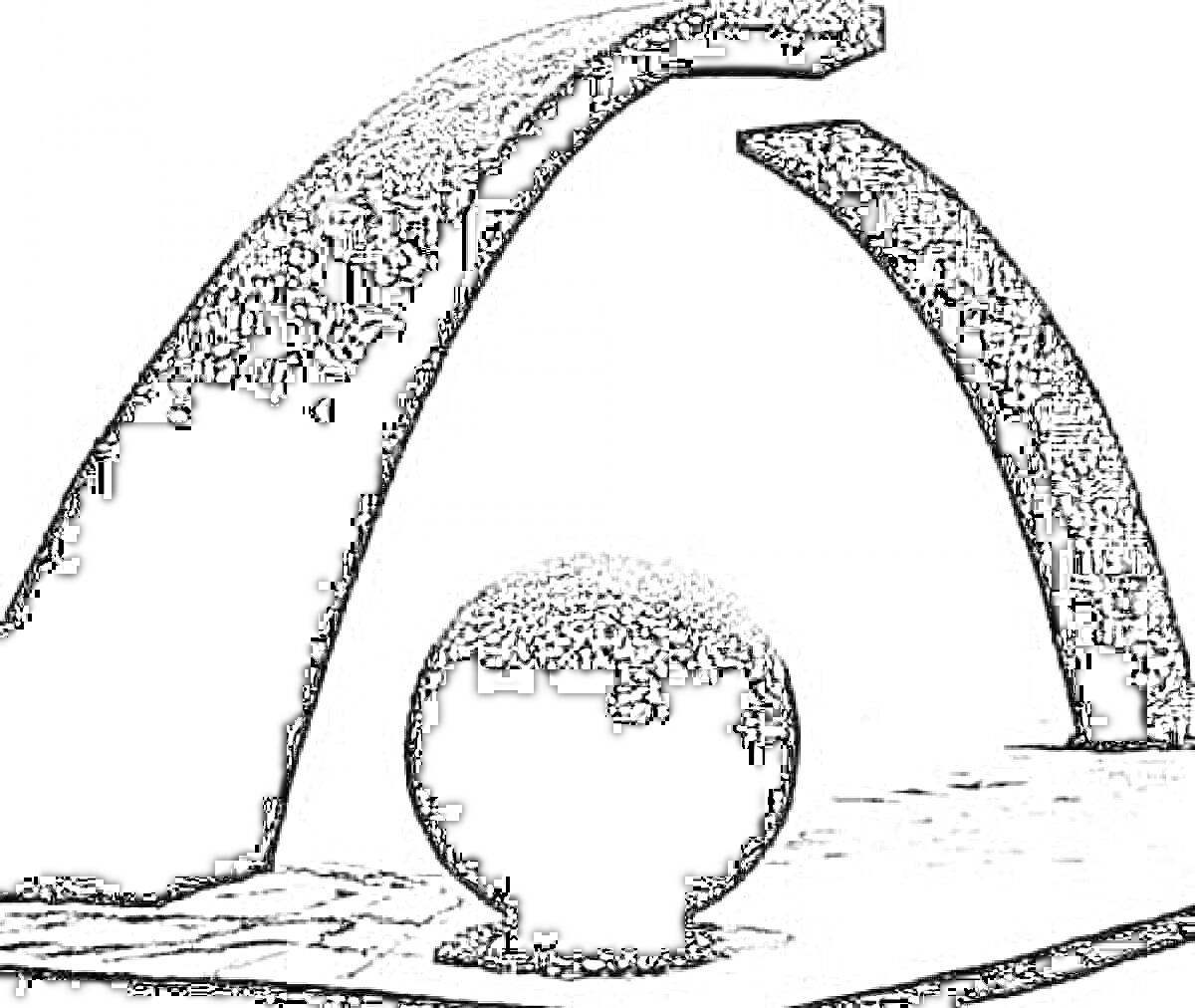 Раскраска Арка с шаром на каменном основании