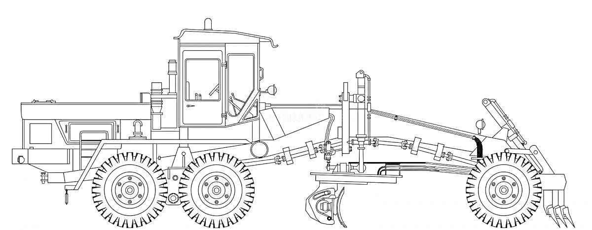 Раскраска Грейдер с кабиной, ножом и шести колёсами
