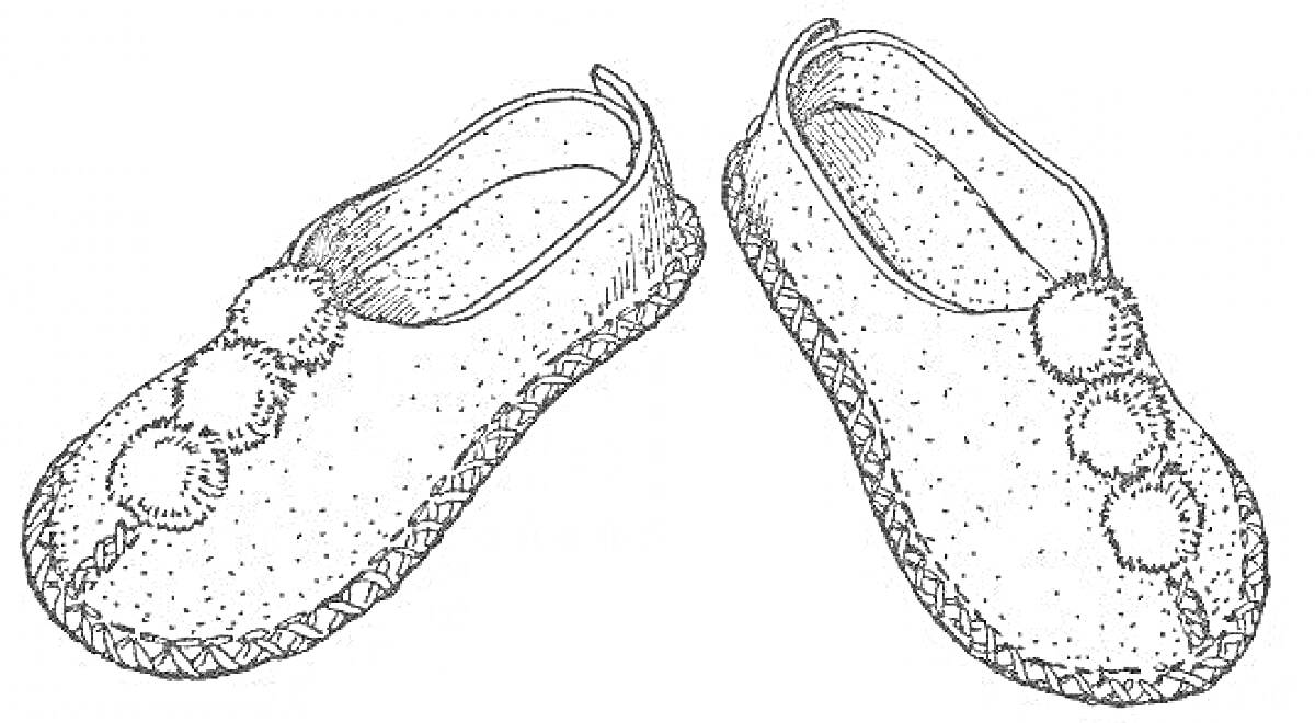 На раскраске изображено: Тапки, Обувь, Помпоны, Текстиль, Уют