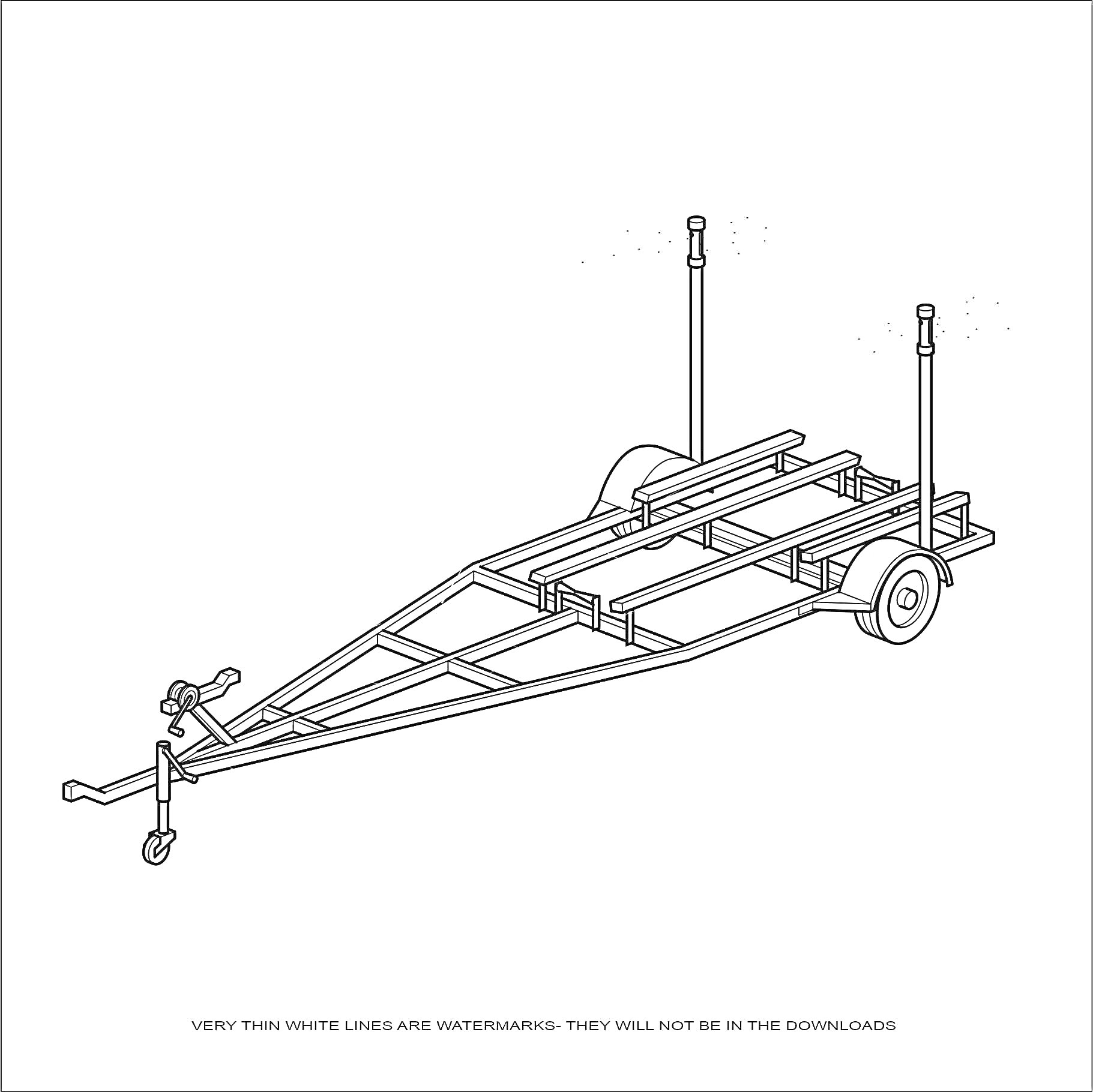 Раскраска Прицеп для перевозки лодок с фиксирующими стойками и колесами
