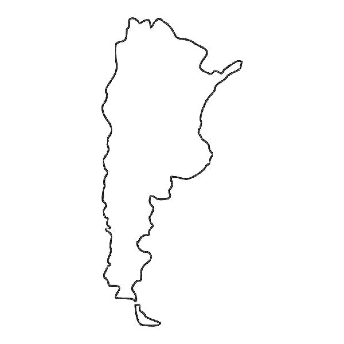 На раскраске изображено: Аргентина, Контурная карта, География, Южная Америка