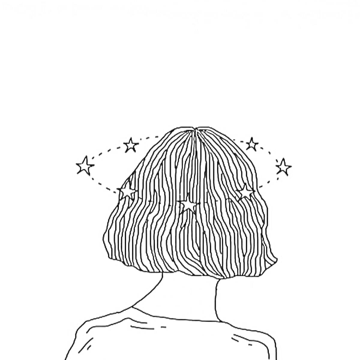 Раскраска Силуэт человека с короткими волнистыми волосами и звездами вокруг головы