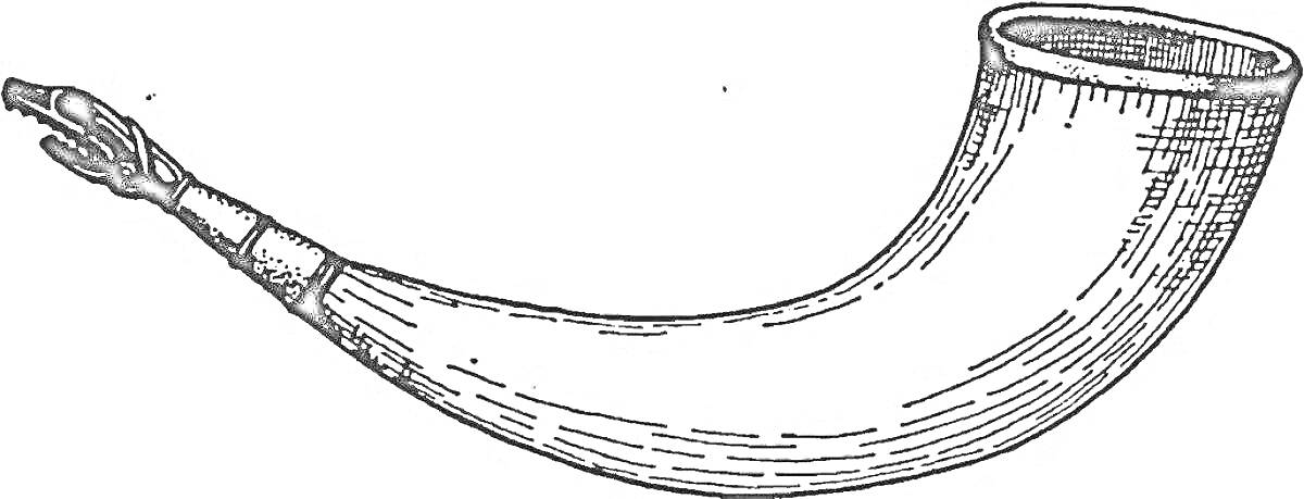 Раскраска Рожок музыкальный инструмент, старинная гравюра